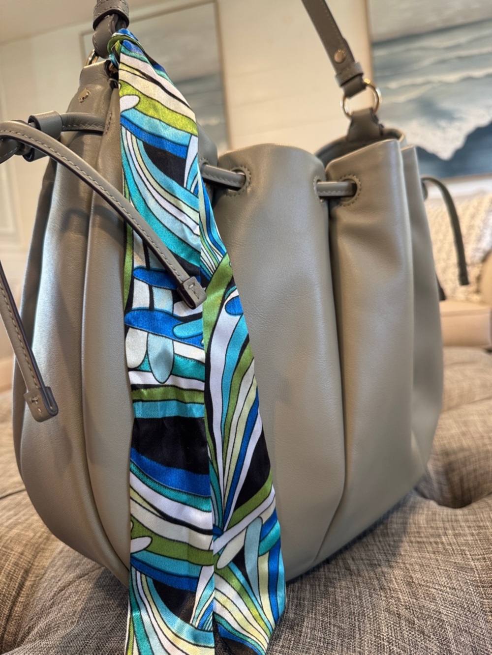 Kate Spade Bag Pinch Smooth Leather Quiet Luxury Shoulder Bag Oyster Shell Green - Picture 3 of 17